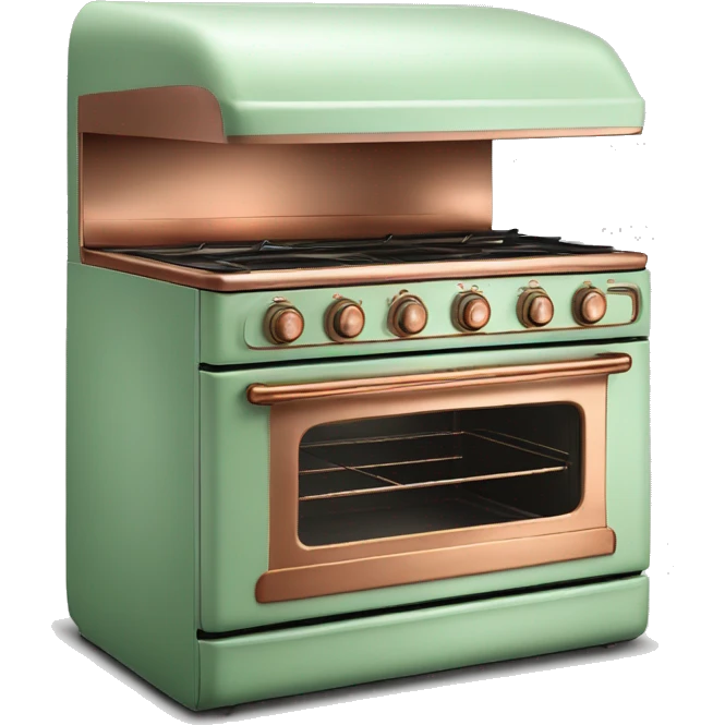 Realistic pastel green and metallic copper vintage oven. emoji