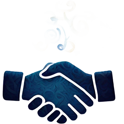 A stylized handshake with dynamic, swirling patterns to show connection emoji