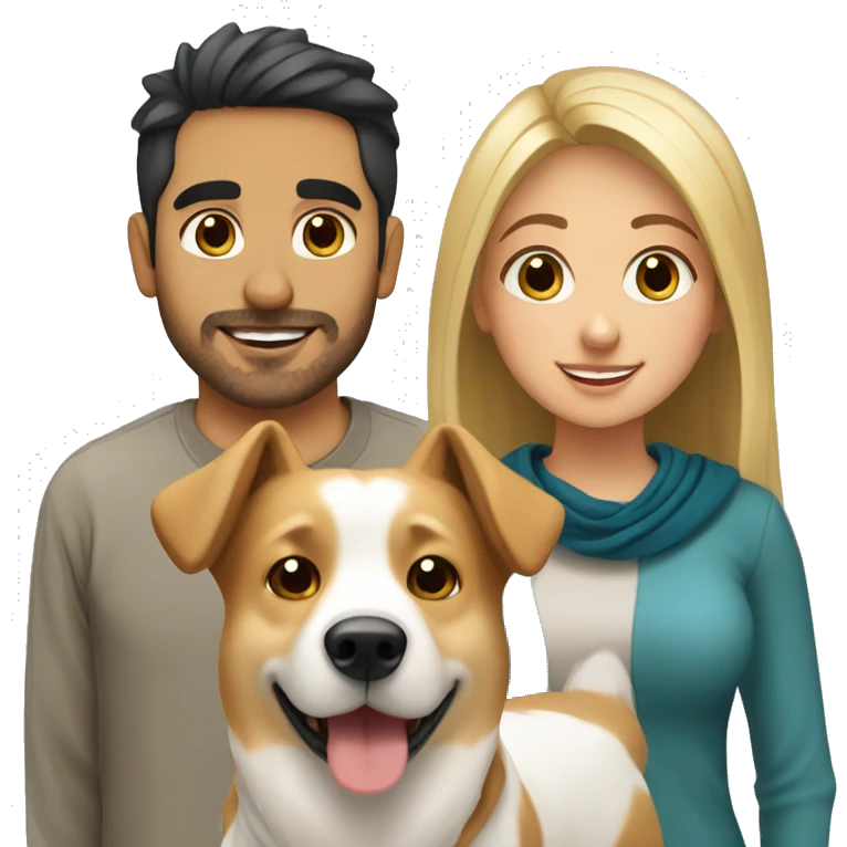 blonde girl, arab guy and corgi together emoji