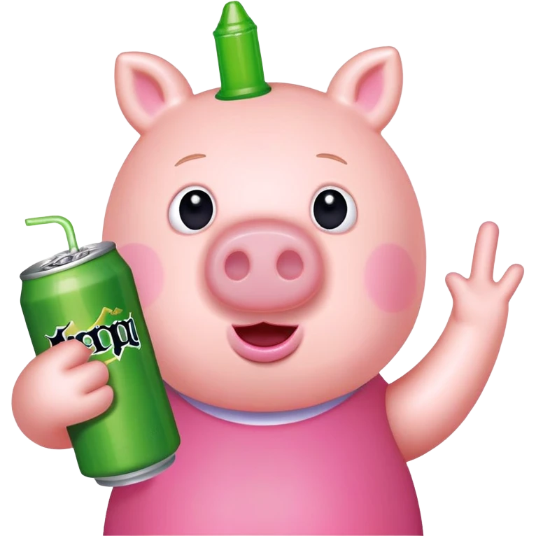 Peppa Pig with long nails holding a monster drink emoji