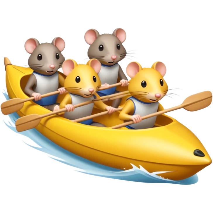 Four rats rowing a yellow racing shell on river  emoji