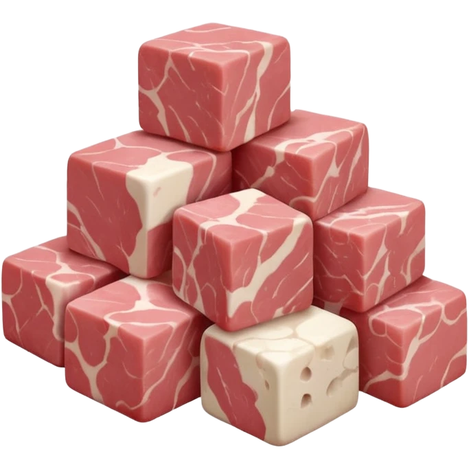 small pile of raw veal cubes, pale pink to light beige, smooth and moist, muscle grain and white marbling visible, arranged naturally, soft lighting, subtle shadows, no plate, no pot, no faces, transparent background, emoji scale emoji