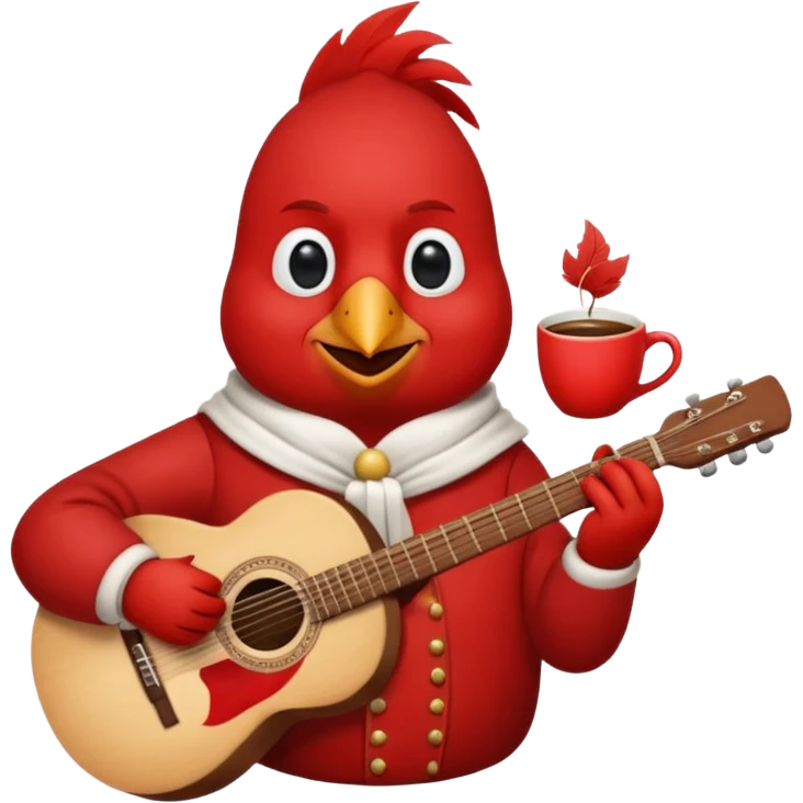 Happy cardinal with guitar and a cup of coffee emoji
