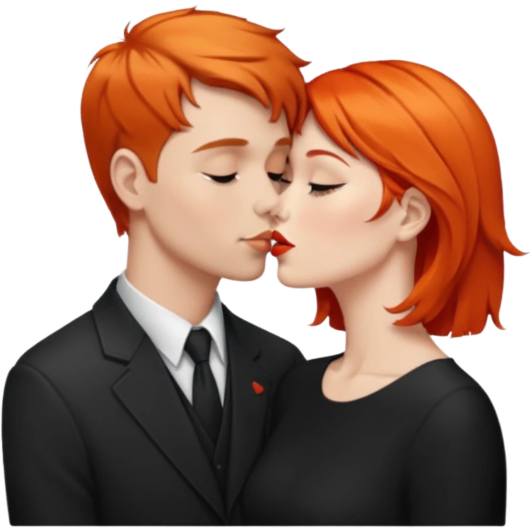 simulación de beso entre hombre blanco y pelo cagé con una mujer de pelo naranja emoji