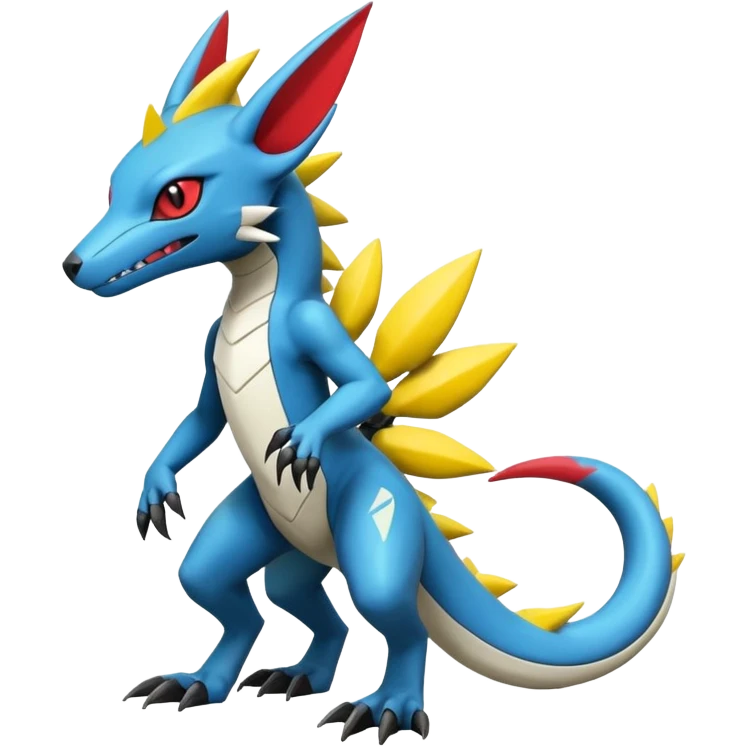 Shiny Cool Futuristic Colorful Cute Edgy Salandit-Zeraora-Lombax-Sergal-Zangoose-Cyclizar-Genesect-Pokémon, full body emoji