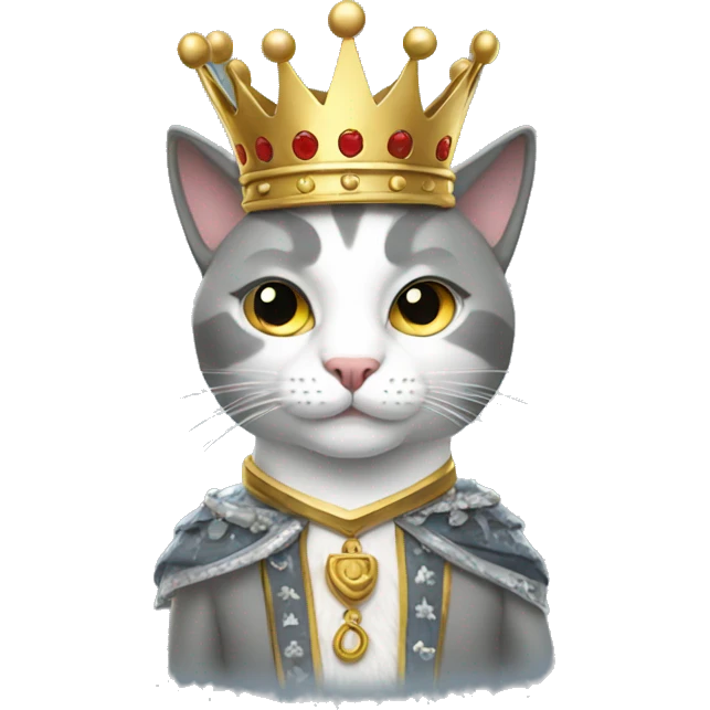 Gray and white cat dressed as king emoji