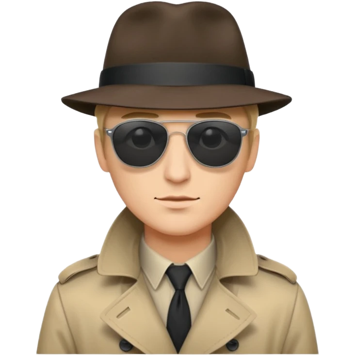 spy wearing sunglasses, a fedora and trench coat emoji