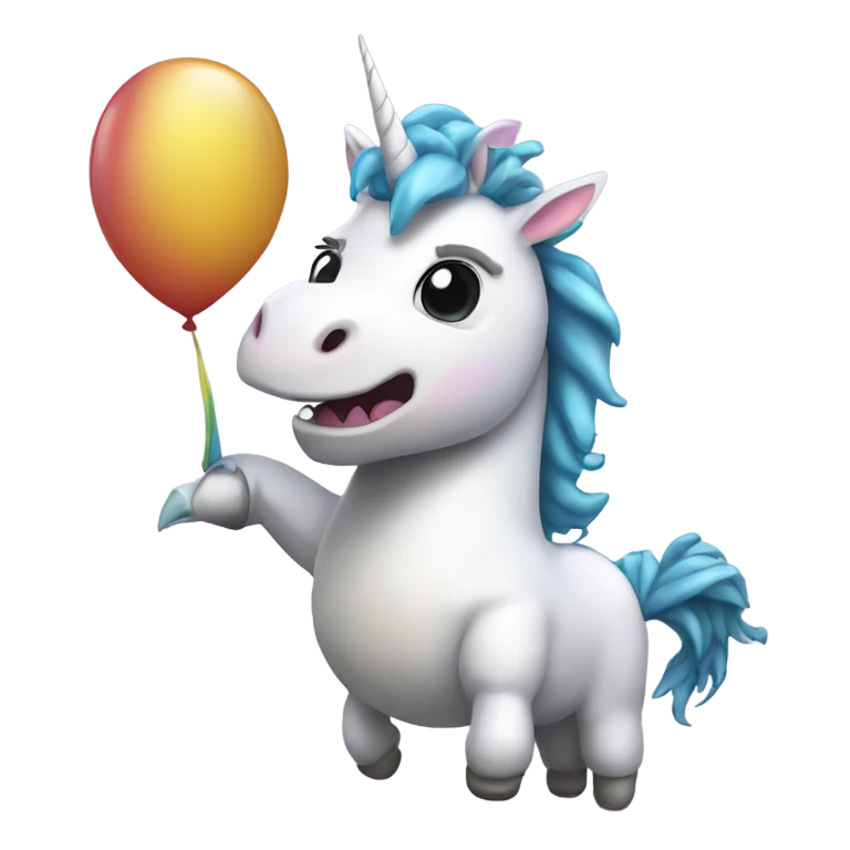 Unicorn holding a dinosaur balloon emoji