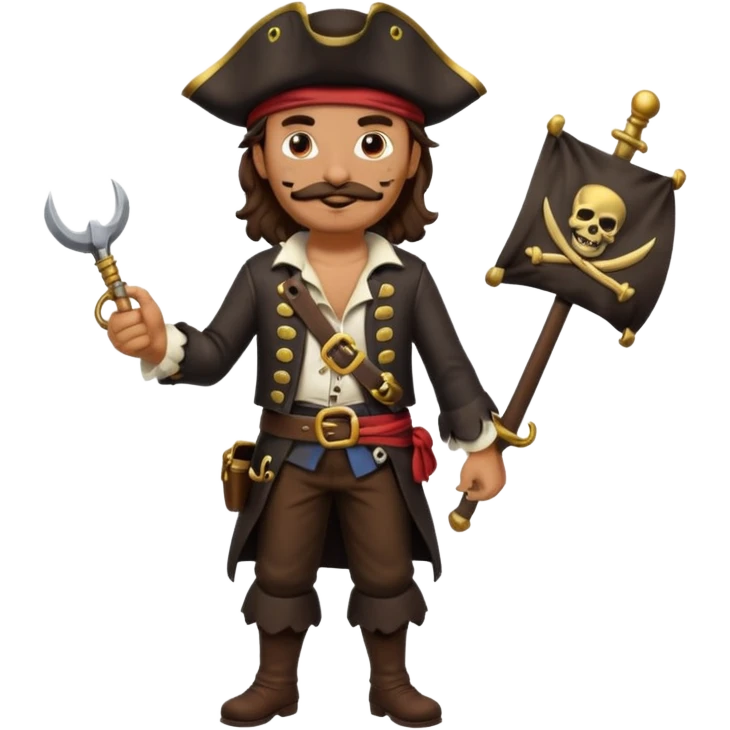Pirate full body with dark brown wavy hair and mustache  emoji