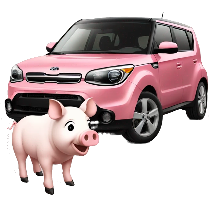 Pig in front of a 2024 white kia soul emoji