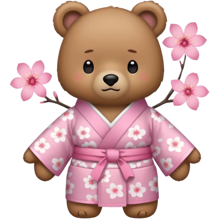 A cute light-brown bear wearing a pastel pink sakura-patterned kimono, normal balanced body ratio.  
Arms crossed with a slight pout, daring “wanna get scolded?” expression.  
Kawaii emoji style, minimalistic clean sticker illustration, white background.
 emoji