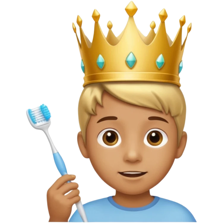 Creat an emoji for child with wearing small crown and flying holding toothbrush emoji