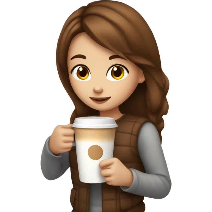 A cute girl with brown hair drinking a latte emoji