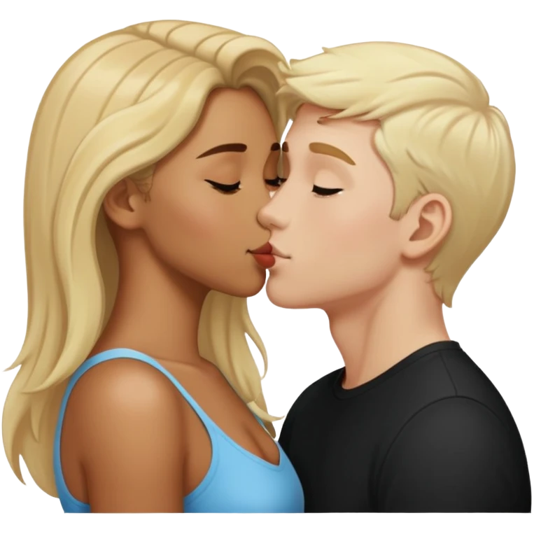 Mixed girl and white boy with blonde hair kissing  emoji