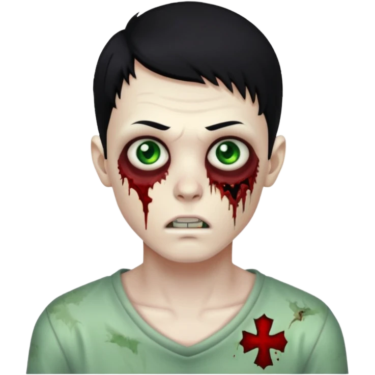 garoto zumbi com cabelo preto e ferimento no rosto emoji