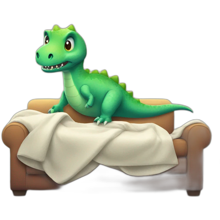 fever sick dinosaur on the sofa under blankets emoji
