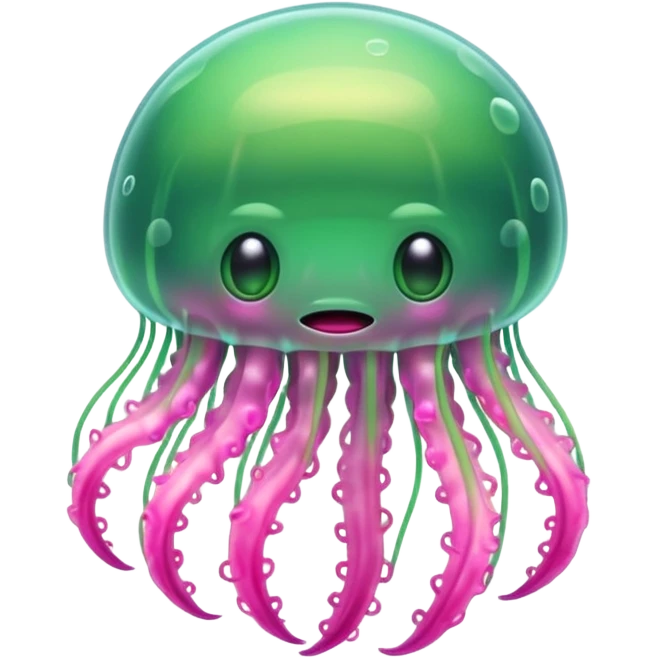 Cute green pink jellyfish with ugly face emoji