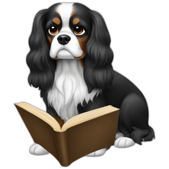 Black and white King Charles reading book emoji