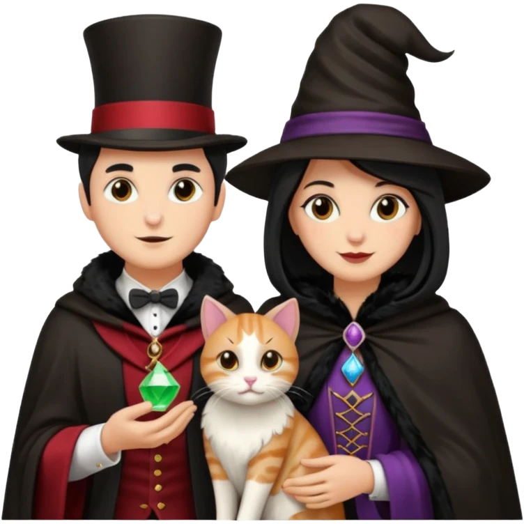magician couple and their pet cat emoji