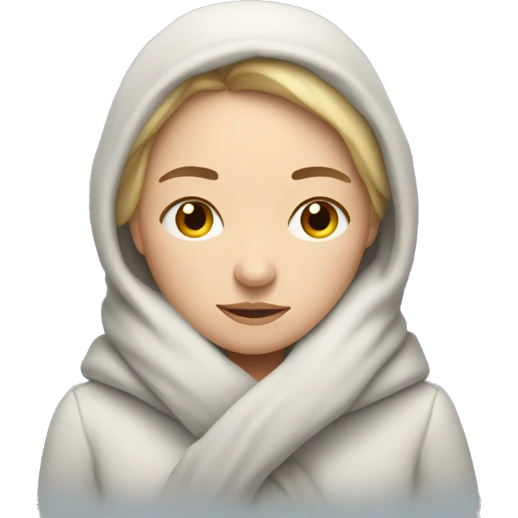 white women who is very cold hugging herself to warm, open eyes emoji