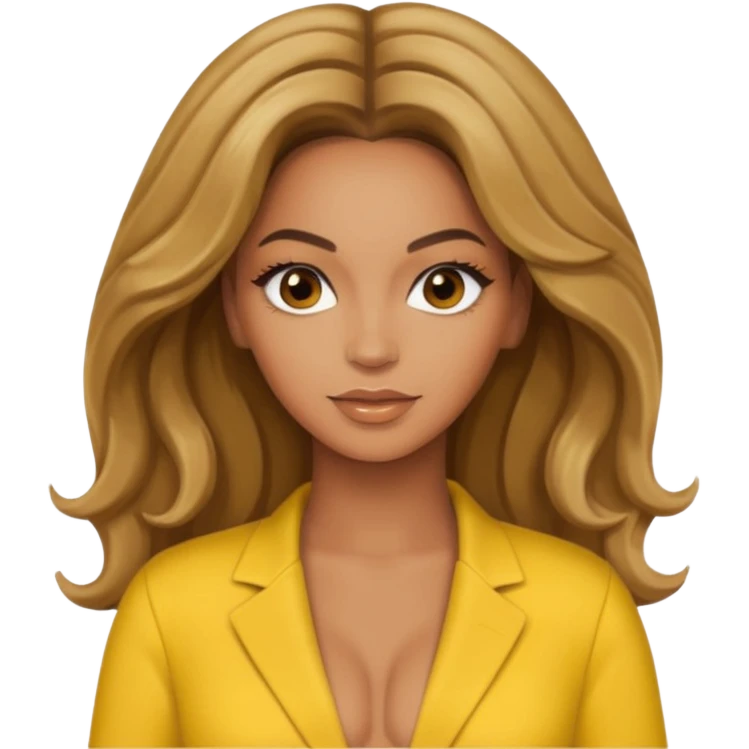 Beyonce brown eyes, dark blonde hair, yellow outfit emoji