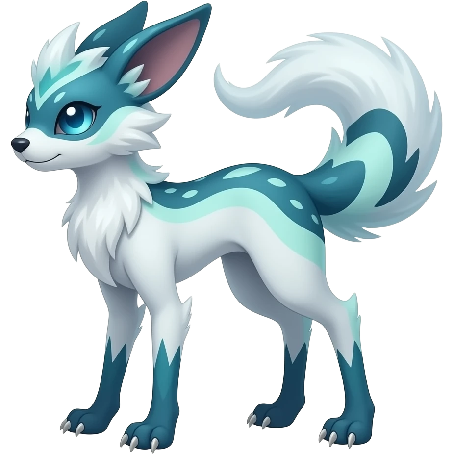 Slim thin lanky scrawny tall elegant oriental feral painted Asian Absol-Glaceon-Sylveon-fusion-hybrid-creature emoji