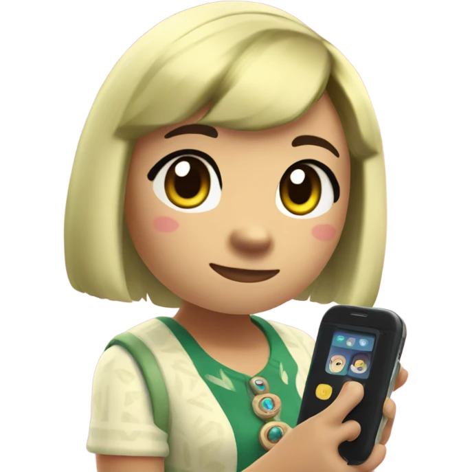 isabel from animal crossing with a nook phone emoji