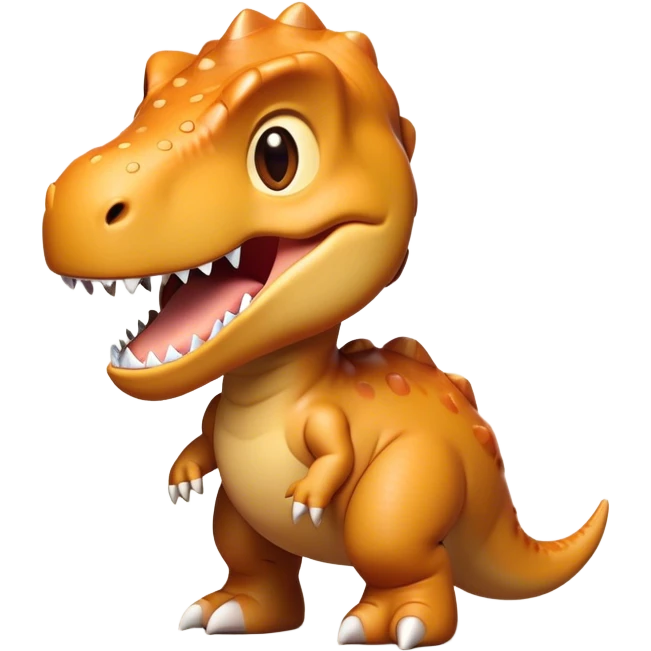 Cinematic Cute T-rex Portrait Emoji, Head tilted playfully with a big, endearing smile, featuring a compact, fierce yet friendly form with a massive head, tiny arms, and sparkling, mischievous eyes, Simplified yet irresistibly adorable features, highly detailed, glowing with a warm, inviting prehistoric glow, high shine, affectionate and lively, stylized with a touch of whimsical dinosaur charm, soft glowing outline, capturing the essence of a mischievous yet lovable T-rex that seems as if it could stomp out of the screen into your heart! emoji