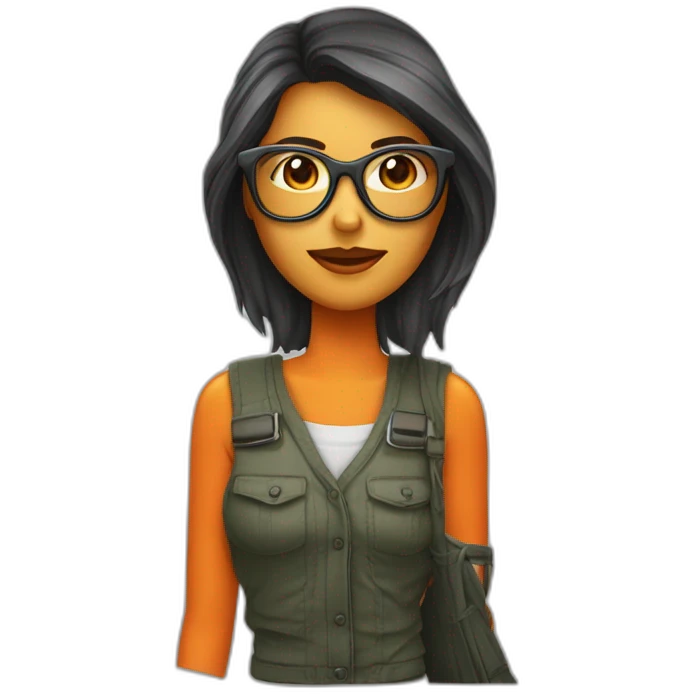 Mujer vestida de naranjado con gafas y escoba emoji