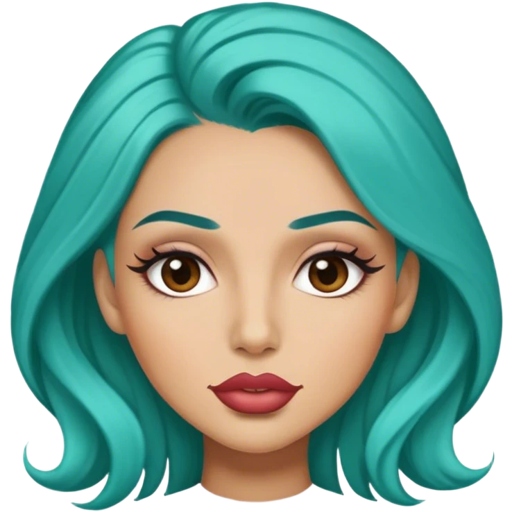 woman with big lips, long eyelashes, teal hair emoji