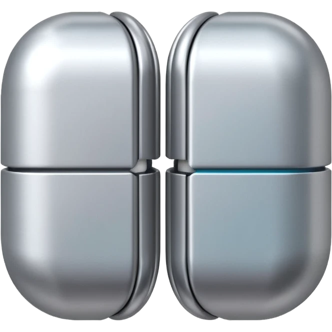 capsule pill emoji, metallic silver halves, smooth glossy finish, futuristic pharmaceutical 3D icon, isolated on white emoji