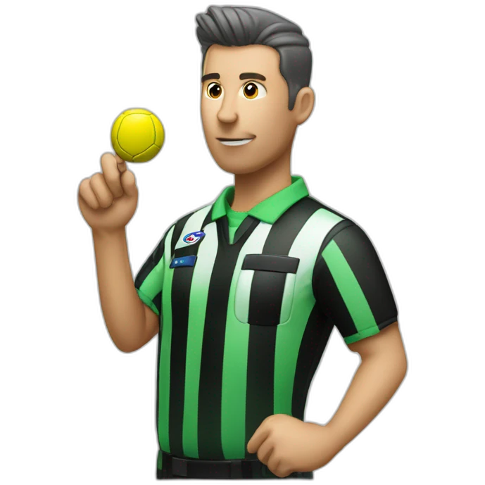 A fifa Soccer referee with green shirt whistling a blue whistle for a position emoji
