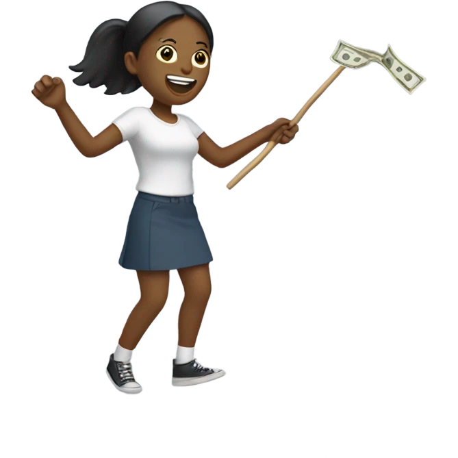 girl holding stick men throwing cash emoji