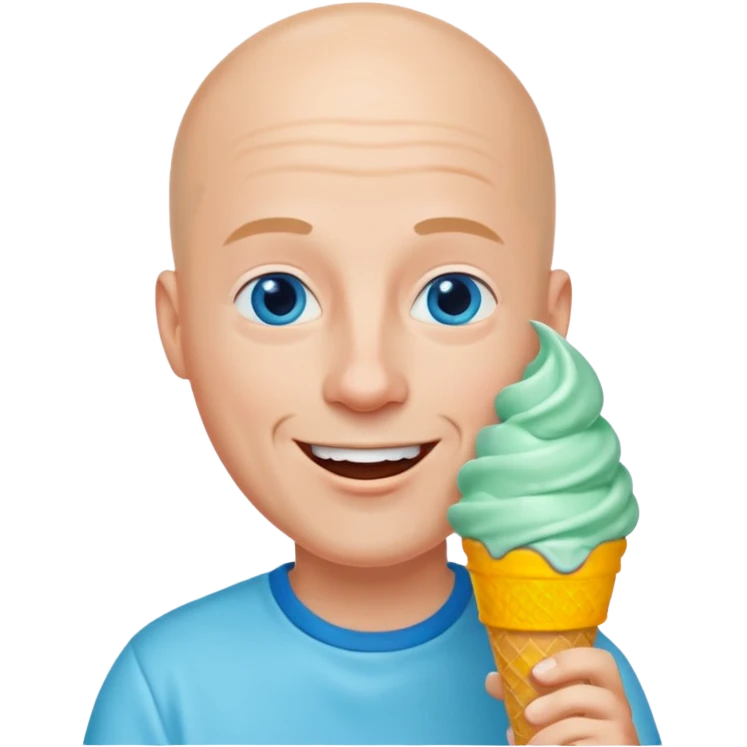 Smiling Bald man with blue eyes eating a mint ice cream cone emoji
