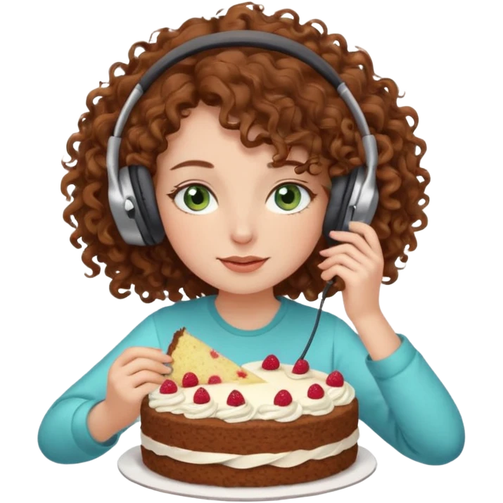 Brown curly hair girl blue green eyes painting sleeping eating dancing listening to misic emoji