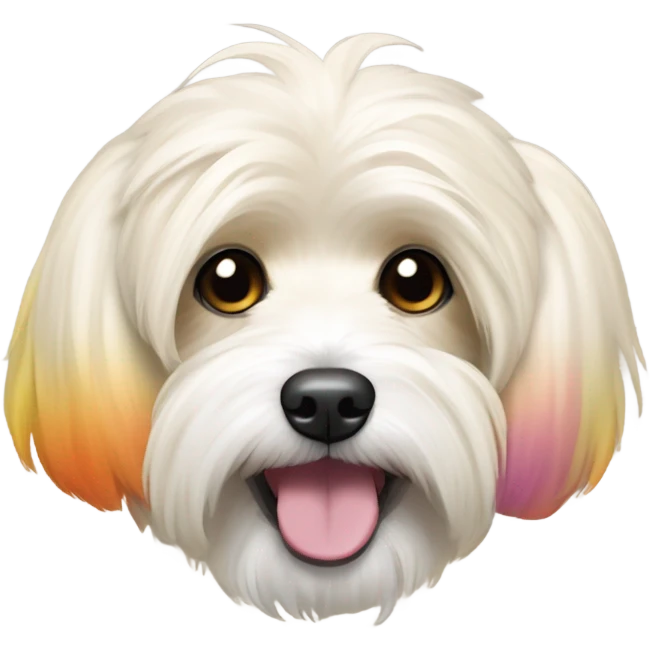 Cream colored havanese with RAINBOW TAIL and normal cream ears emoji