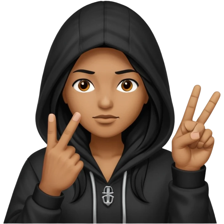 Moreno greñudo con capucha cuba la cara para el dedo del medio emoji