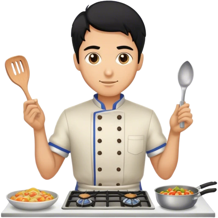 A black haired man cooking emoji