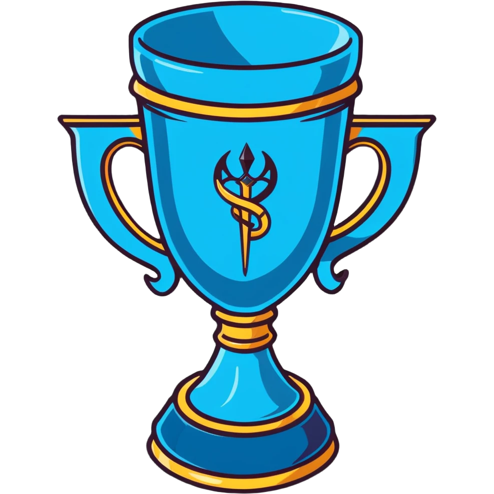 Harry Potter film accurate Triwizard Cup trophy, wide chalice with faceted design, two elaborate serpent handles on sides, glowing blue emoji