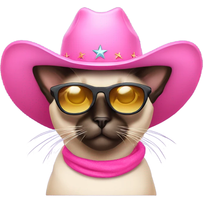 Siamese cat with star sunglasses and pink cowboy hat emoji