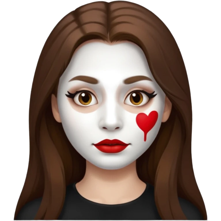 person with long brown hair, white face paint, red lipstick and a mole on right cheek emoji