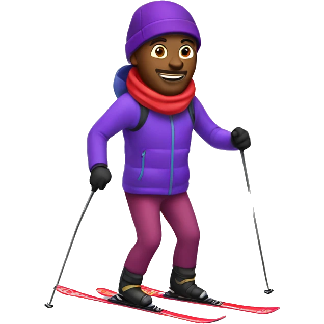 Man skiing with purple jacket and red hat emoji