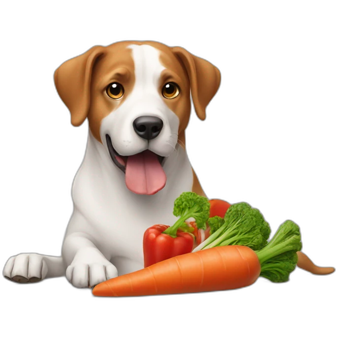 Dog eating meat and vegetables emoji