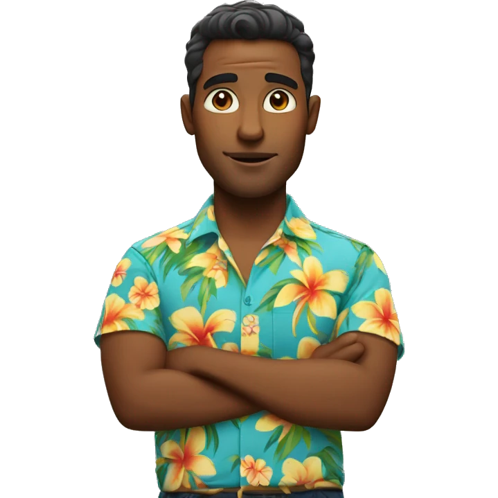 white man in hawaiiann shirt shrugging his shoulders emoji