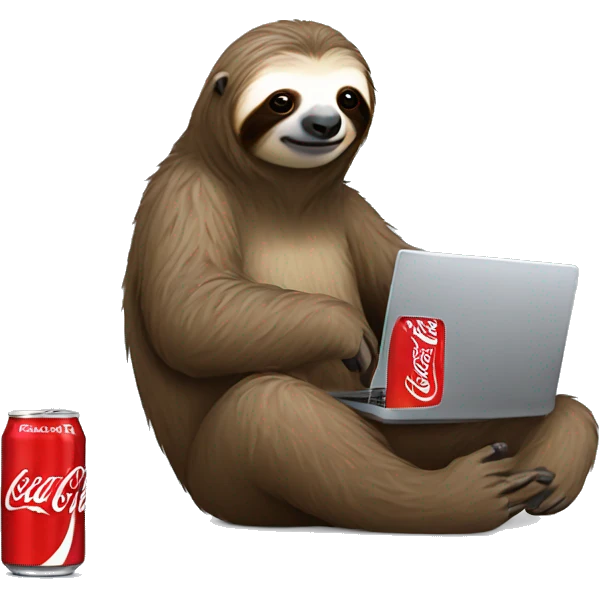tired sloth with coca cola can and laptop emoji