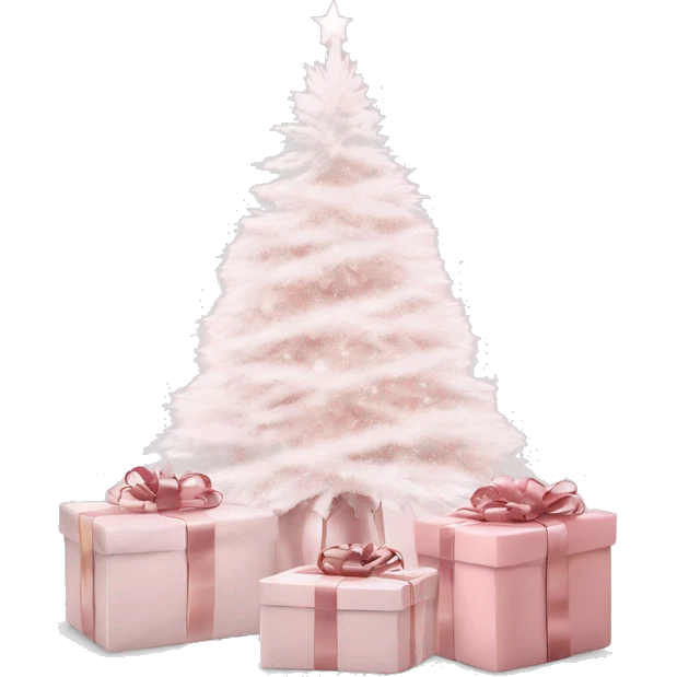 Light pink Christmas gifts under a white Christmas tree  emoji