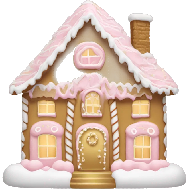 light pink and gold and white gingerbread house emoji