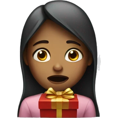 Crying woman holding a present emoji
