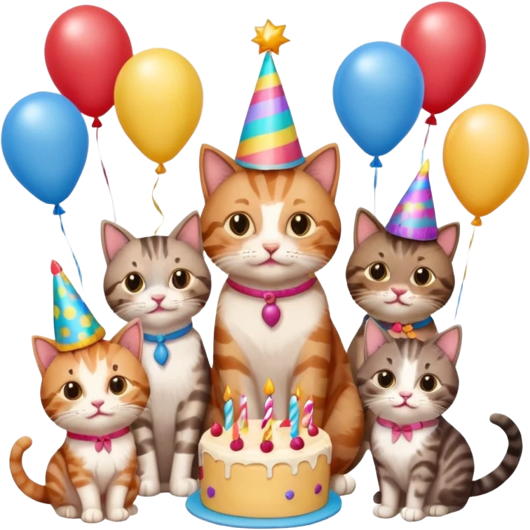 3 cats and a kitten at a birthday party emoji