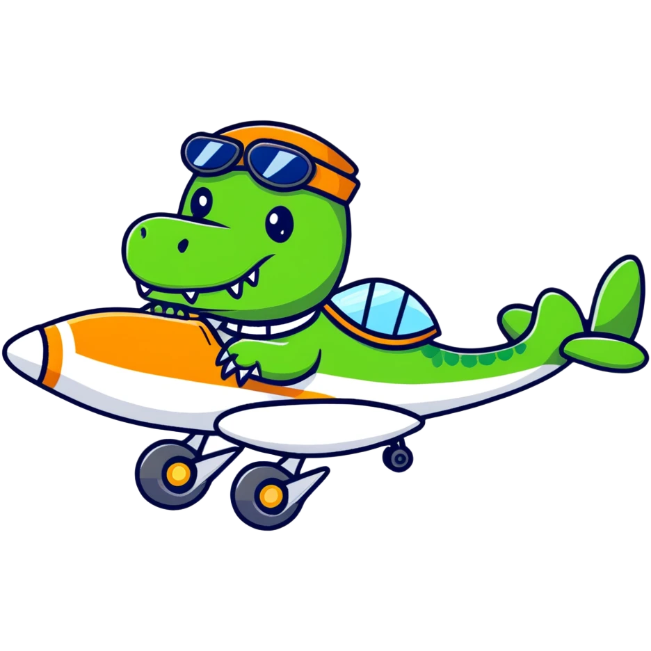 A cute crocodile pilot flying an airplane emoji
